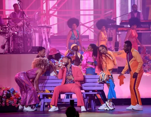 John Legend surrounded by back up dancers during his Love in Las Vegas residency